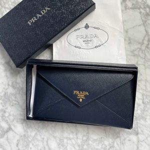 Prada Navy Blue Saffiano Envelope Wallet
